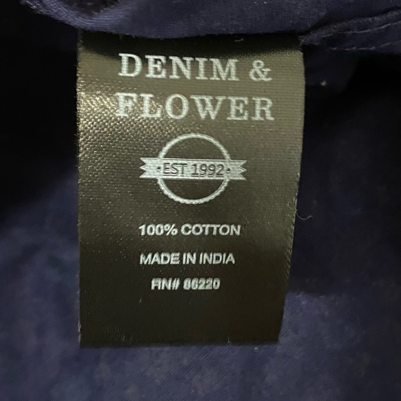 Denim & Flower Men’s Short-Sleeved, Button-Down Navy Floral Rose Slim Fit Shirt - Picture 7 of 8